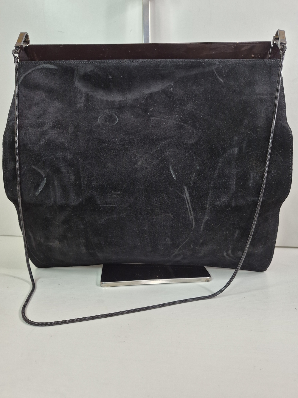 Gucci Black Suede Shoulder Bag with Slim Strap